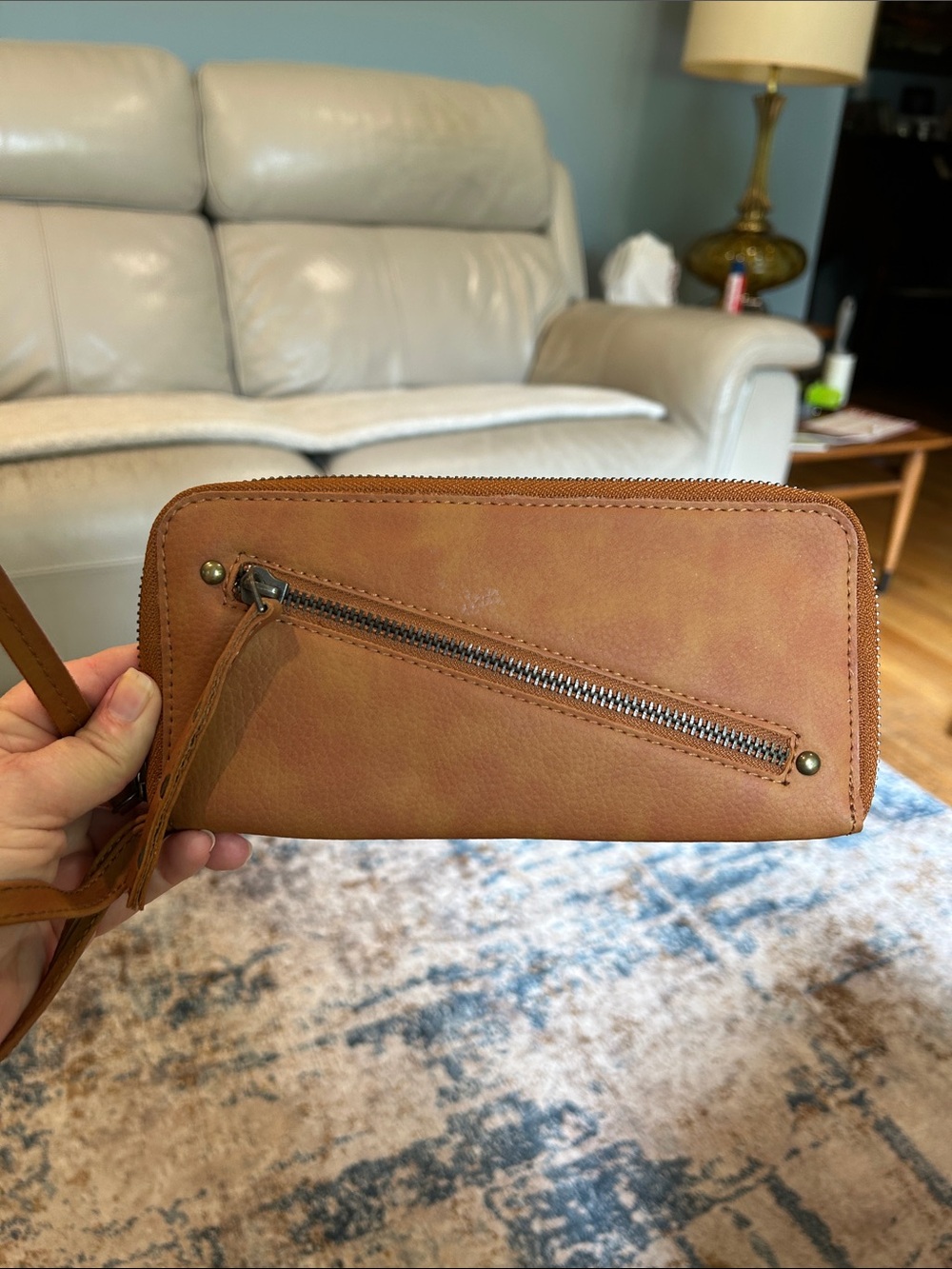 Free People Vegan Brown Wristlet Clutch with Zip Detail